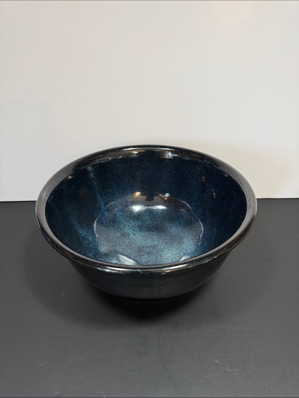 Glazed Ceramic Decorative Bowl in Deep Teal Blue